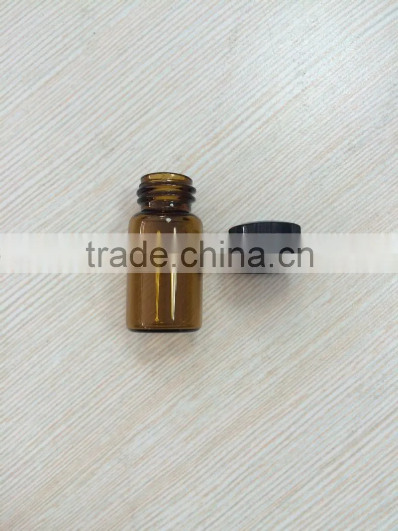 3ml amber color tube glass bottle with black cap