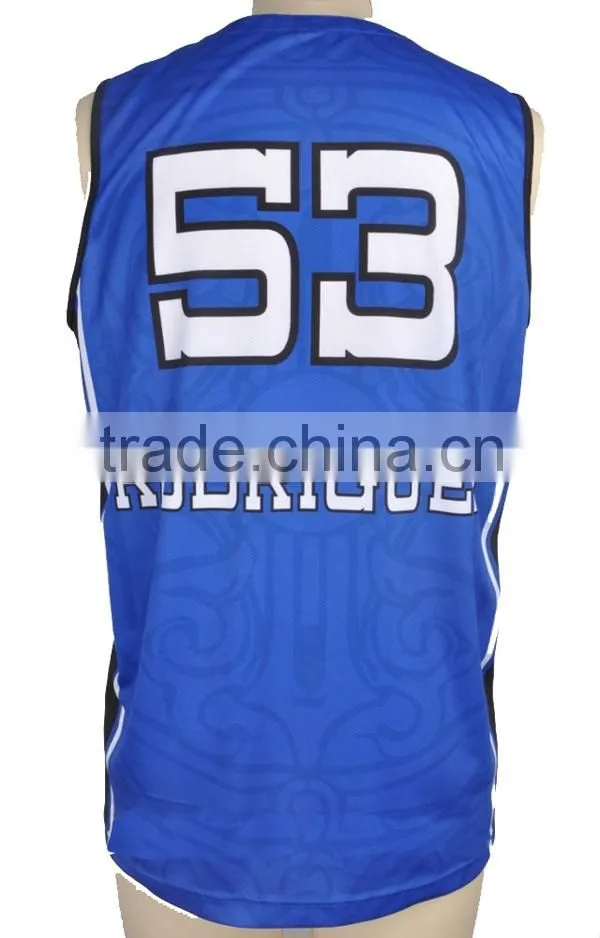 Blue basketball Jersey with polyester mesh digital printing sublimation