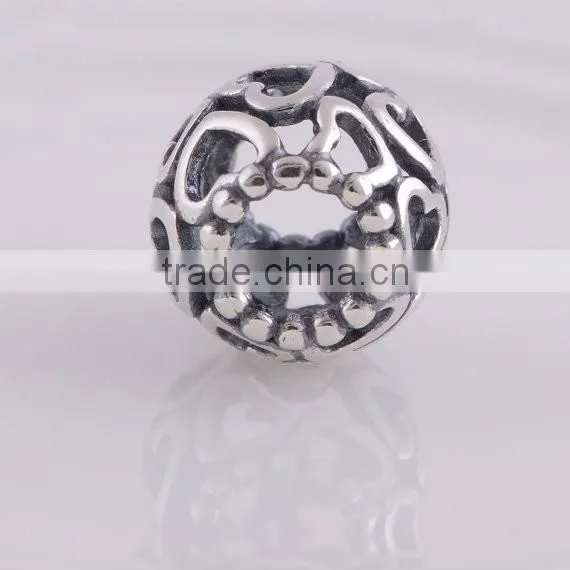 925 Sterling Silver Open Your Heart Openworks Charm Bead For European Beads Bracelets