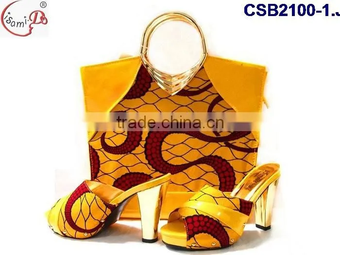 CSB2100 new coming hot sale fantastic adorable design yellow red set high heel casual slippers shoes matching bag set