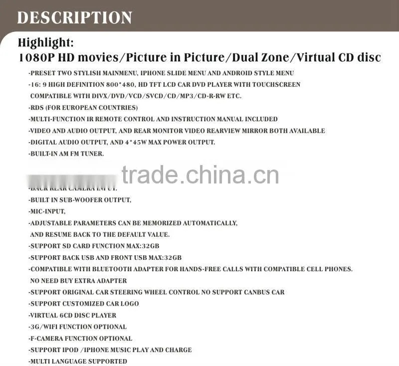 6.2inch HD 1080P BT TV GPS IPOD Fit for ford mondeo/S-max touch screen car dvd player gps
