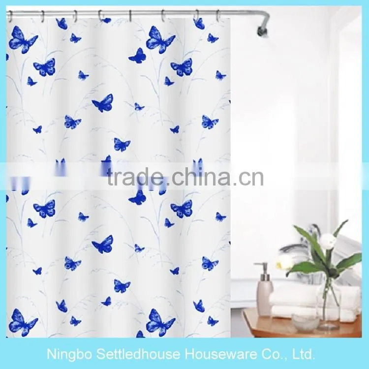 High quality and cheap PEVA Stripe Colorful butterfly Shower Curtains