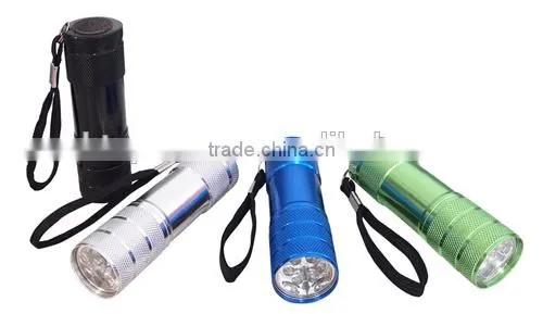 TE049 2015 Promotion Aluminum zoom in and out 9LED Flashlight With Lanyard