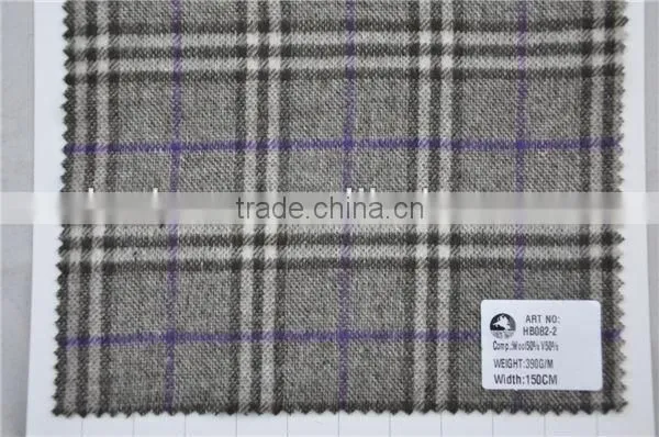 Wholesale wool 50 viscos 50 plaid woolen fabric for winter coats