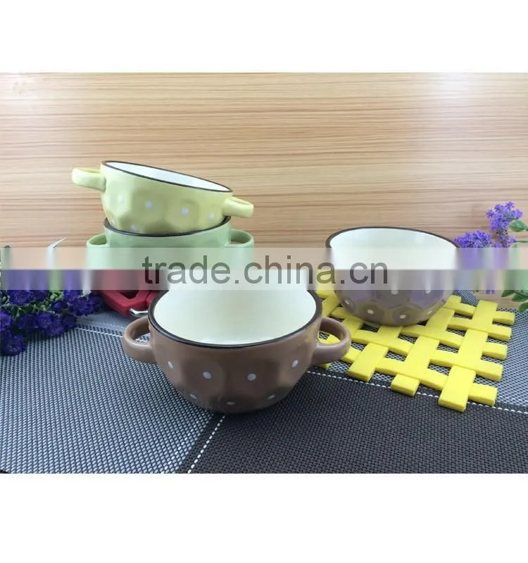 ball shape dot design with handle ceramic salad bowl,ceramic soup bowl wholesale,ceramic bowl