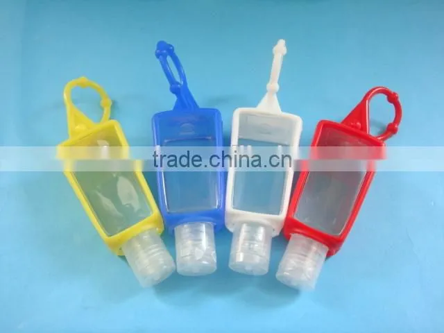 hot sale plastic hand sanitizer bottle with silicone holder, 30ml cute hand gel bottle