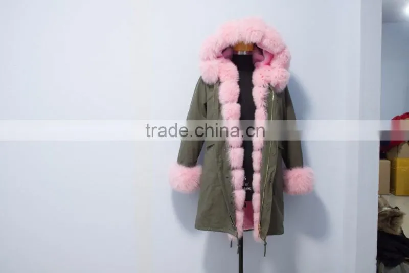 casual women parka jacket with fox hood