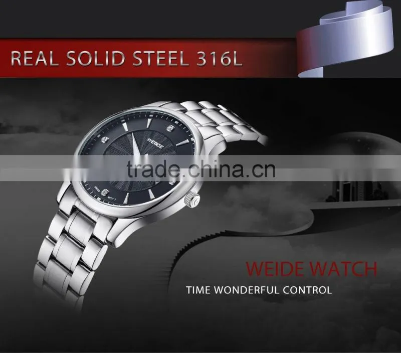 WEIDE Stainless steel Elegance Mens Custom logo Quartz Watch 5 atm water resistant
