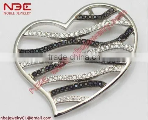 Hot sale love heart design fashion costum 925 silver jewelry pendant,AAA grade white cz,black rhodium plated cheap pendant