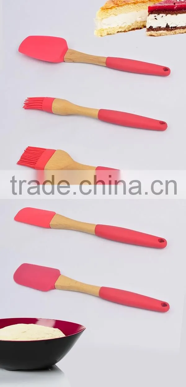 Food Grade Silicone Baking Tools Set Kitchen Cooking Tool with Wood Handle