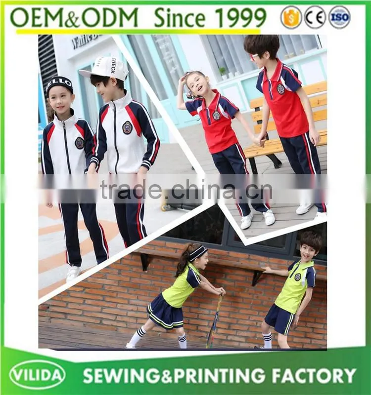 England style fashion winter primary school uniform high quality zipper red coat and bule trouser