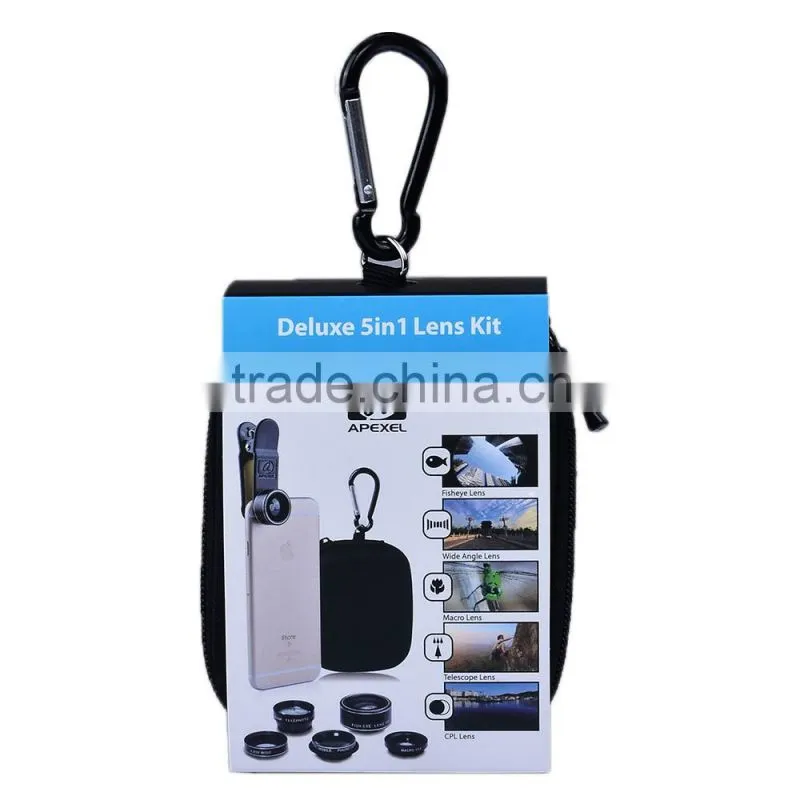 5 in 1 phone lens mobile phone camera wide angle macro fisheye zoom filter 5pcs camera lens set for iPhone Samsung Huawei