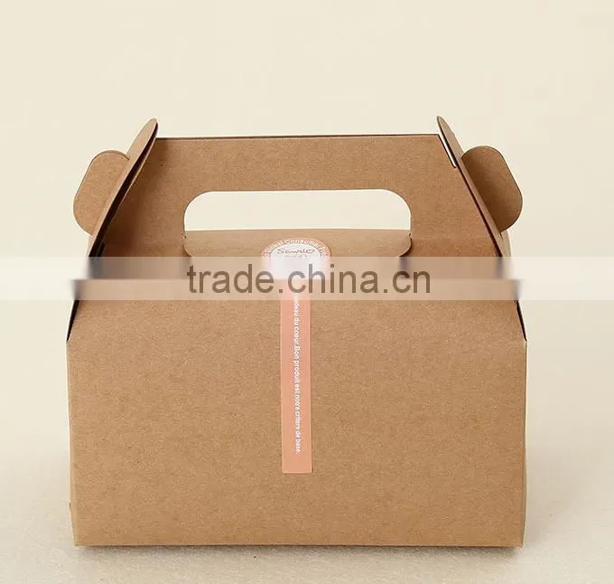 brown middle paper cake box with handle cracker box Muffin box Mousse box chicker