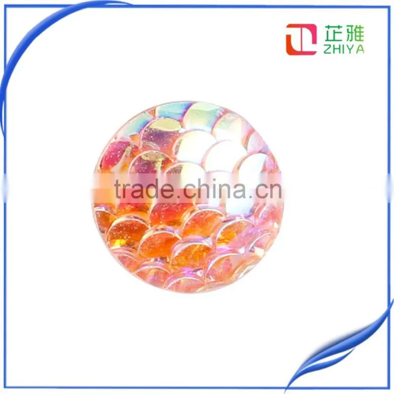 Mermaid Fish Scale Cabochons, Round Resin Metallic, Colorful AB iridescent