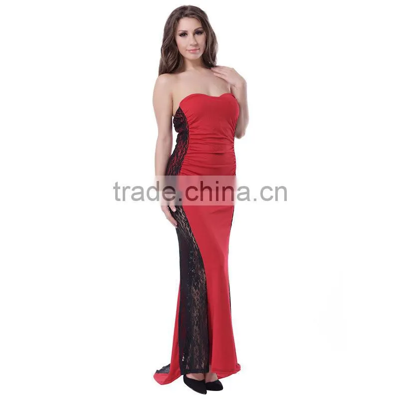 The most popular design long style elegent ladies strapless prom dress with low back