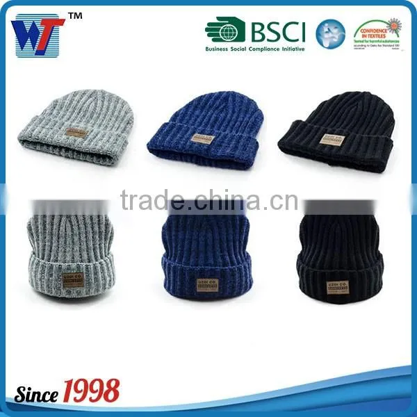custom wool pom double layers ladies gray knit beanie for sale