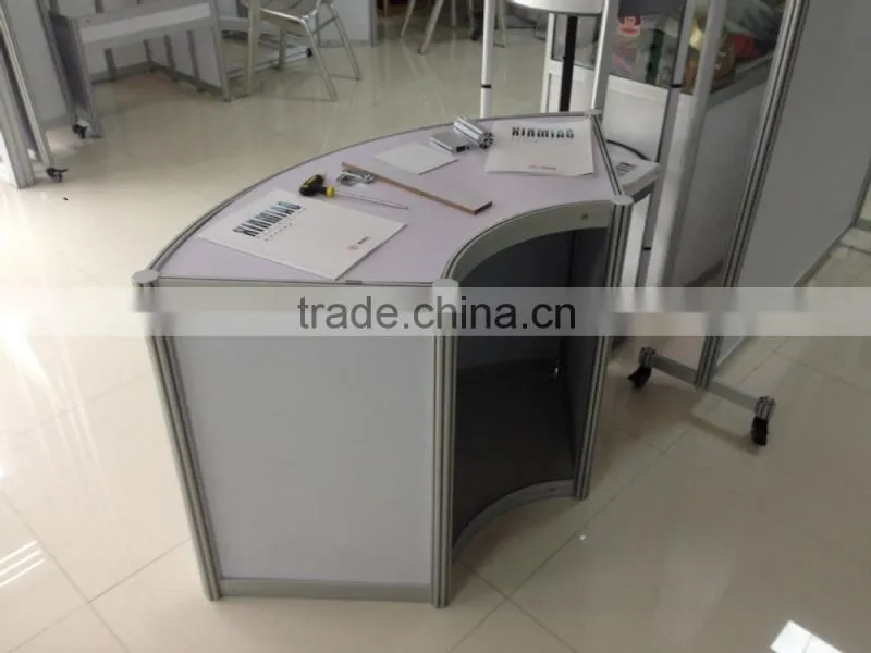 Hot sale Aluminum Curved Solid surface Reception Desk for Exhibition display