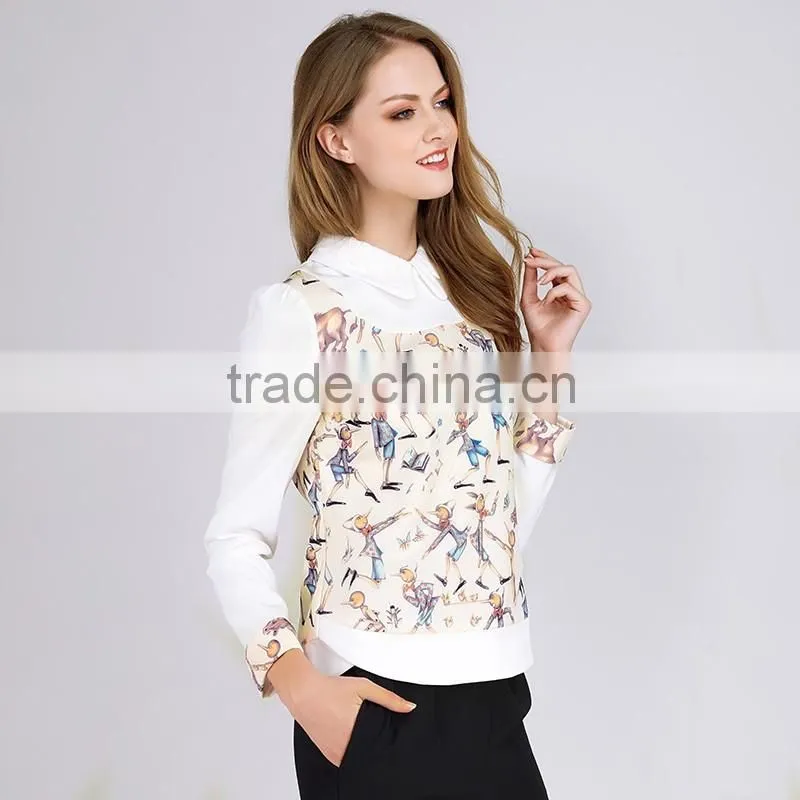 PRETTY STEPS 2016 new fashionable patch work top fashion blouse design for office