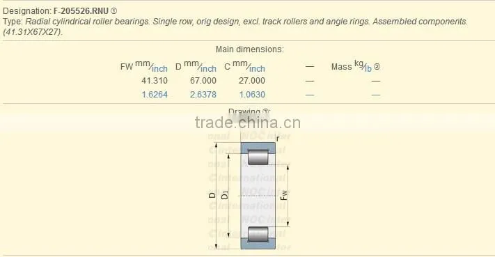Hydraulic pump Bearing F-205526 printing machine bearing F-205526.RNU Cylindrical Roller Bearing