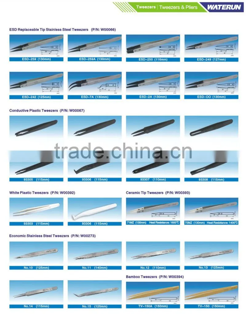 vetus high precision tweezers with sharp straight/curved point tweezers