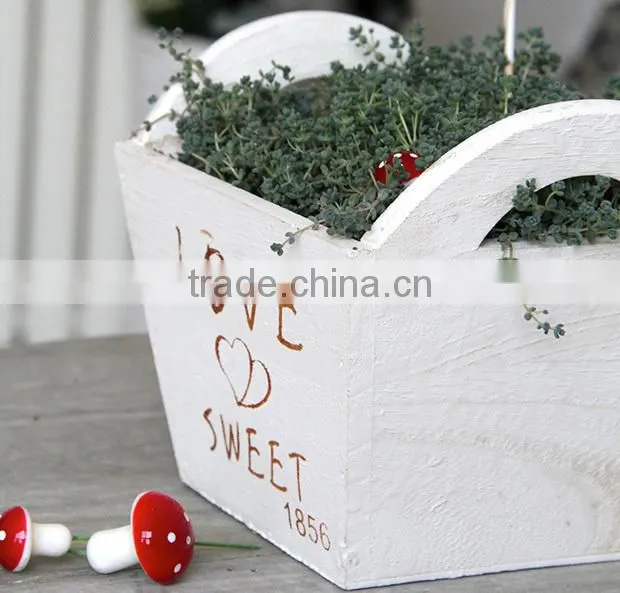 New design garden decorative white wooden flower planter with handles