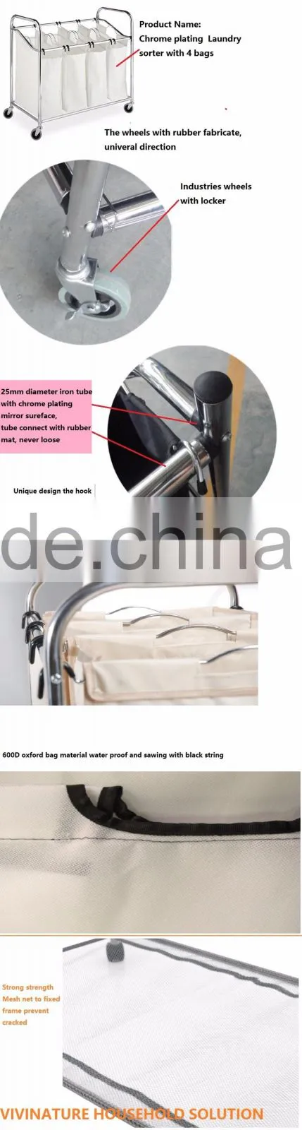 Vivinature chrome plating frame laundry sorter with 4 lift off sorters