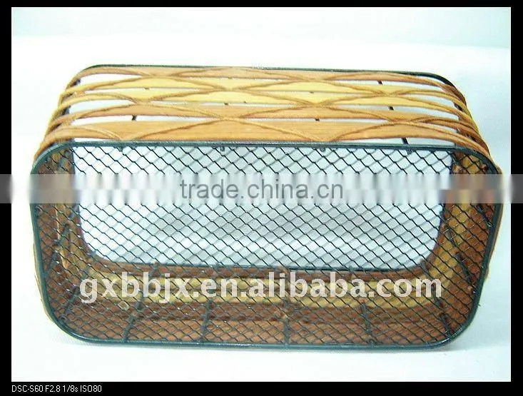 Brown rectangle storage iron basket with metal handle