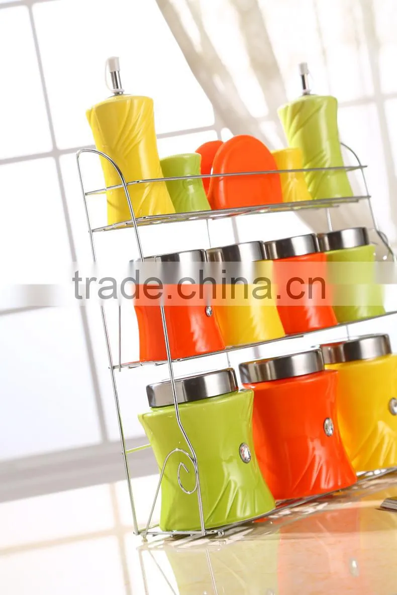 kitchenware ceramic canister set with stainless metal stand