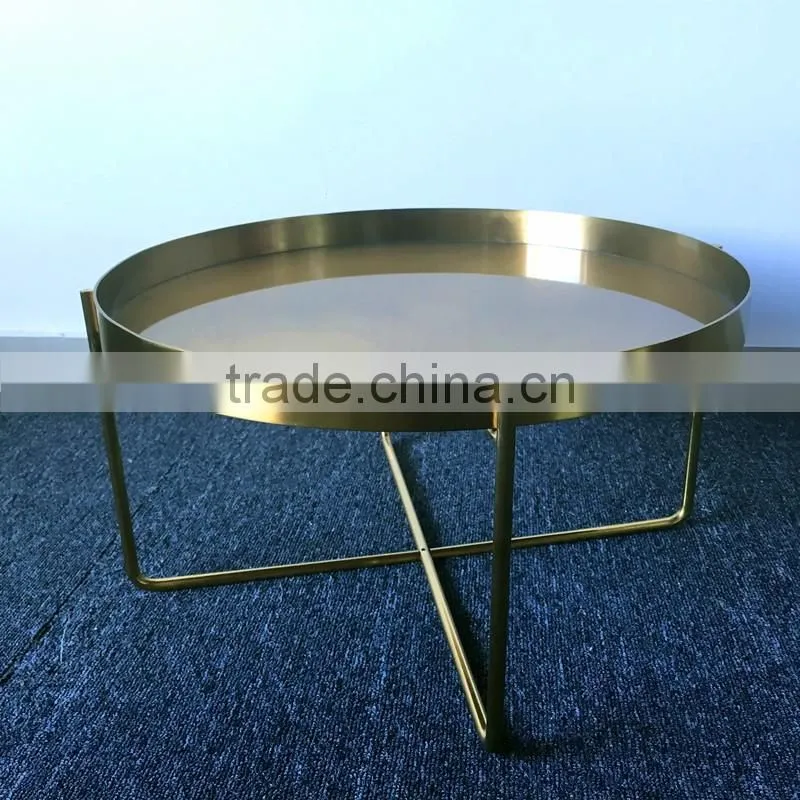 Round shape metal iron gold color folding end side table