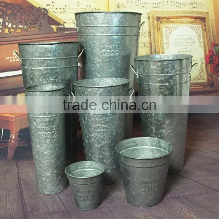 Vintage decorative garden galvanized metal flower pot tall vase planter
