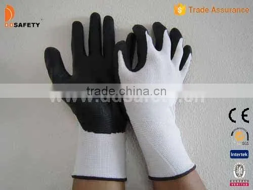 DDSAFETY Black Water Based PU Coated Glove With White Nylon Liner Knit Wrist