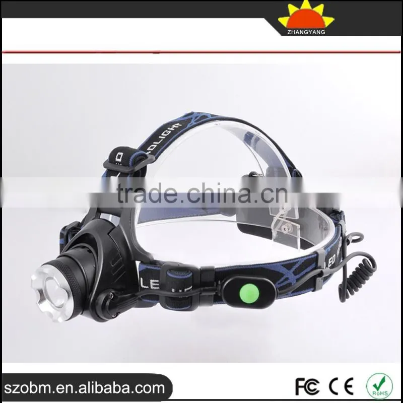 Wholesale high quality XML T6 LED 2000 Lm Remote control Rechargeable Headlamp with 18650 Battery, charger and car charger