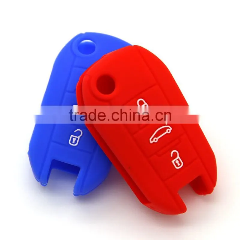 Colored silicone key covers silicone key cases silicone car key protector for Peugeot 3008