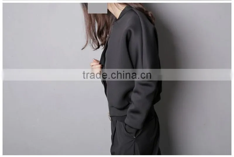 Best Quality Lady Biker Bomber Jacket black Solid Zipper Coat Women Cloths 2016