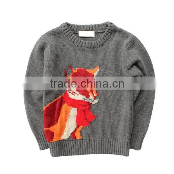 Cartoon Fox Pattern Boys Round Neck Pullover Sweater