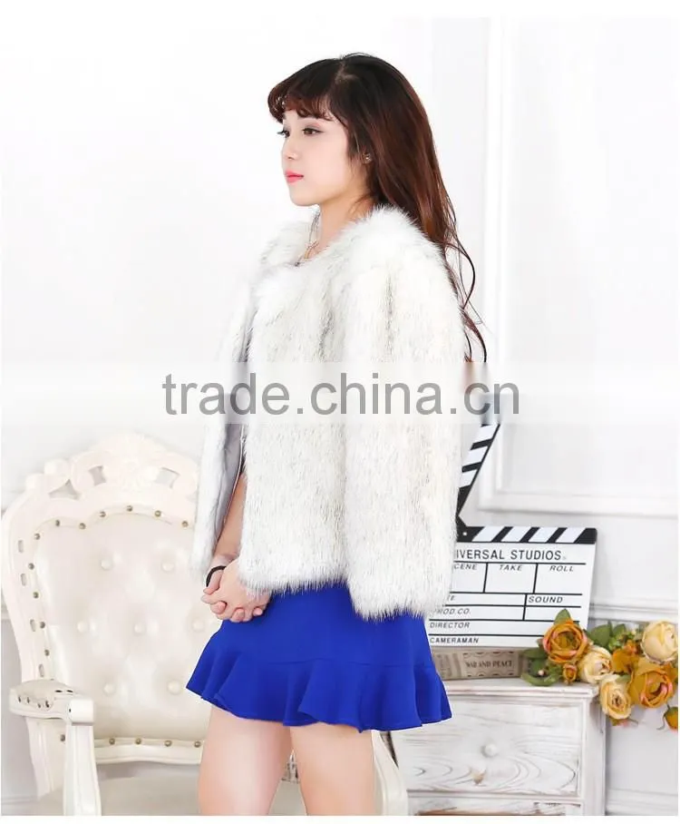 New Women's Faux Fox Fur Beige Gradual Color Black / Coffee Tip Jacket Coat Long Hairy Shaggy Outwear Autumn Winter Tops
