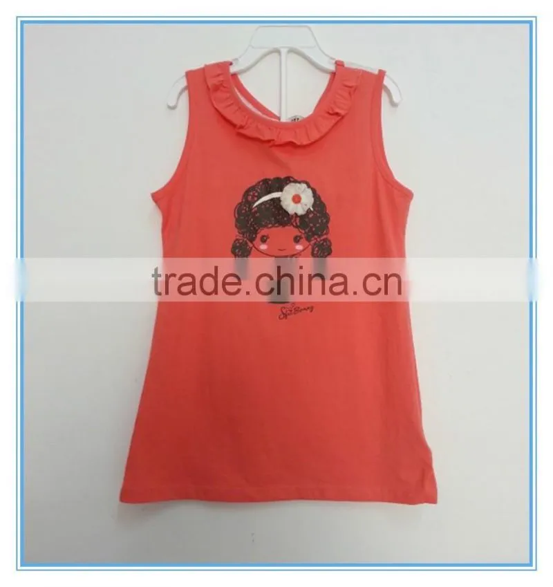 OEM 2016 New Fashion Summer Girls Children Modal Vest, Summer Girls Lace Back Sleeveless Vests Tops Printed Girls Pattern Tops