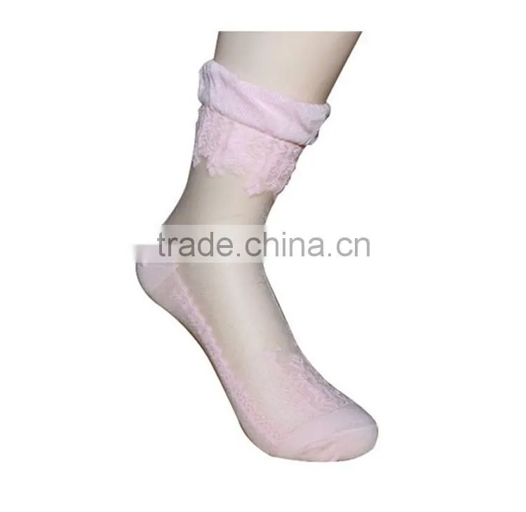 Hot sales Colorful Ultrathin Transparent Beautiful Socks Calcetines Pink Elastic Sock for Womens Crystal Lace Short Women sock