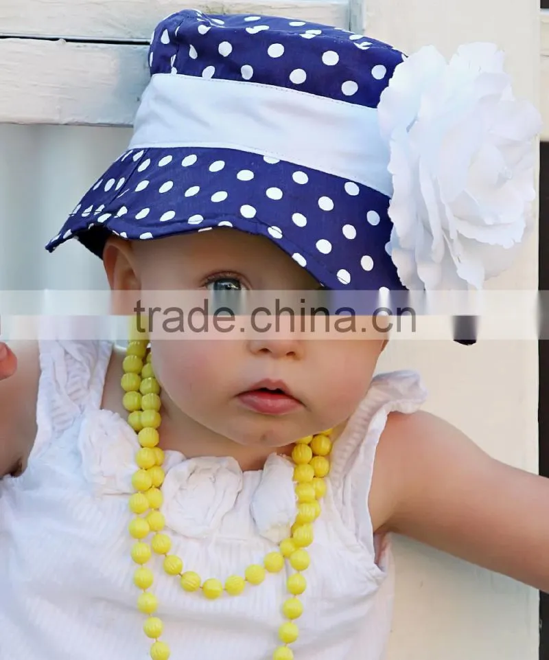 New Arrivals Girl Sunhat With Navy And White Polka Dot Flower Sunhat Grils Wear A-NP-KC905-302