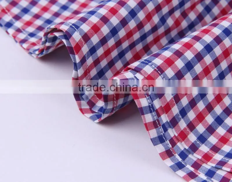 2017 two colors check men's long sleeve button down collar shirt