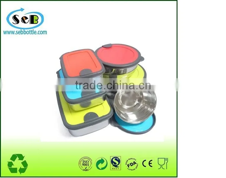 Round stainless steel lunch box with pp lid , lunch container with pp lid
