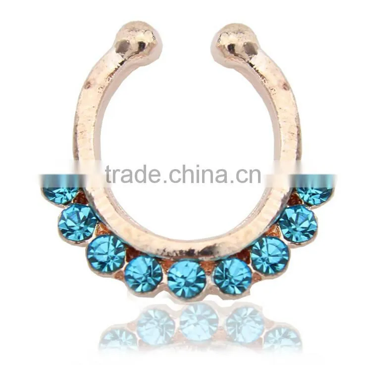 2017 Septum Clicker,Fake Septum Ring,Nose Ring Body Piercing Jewelry with Gems