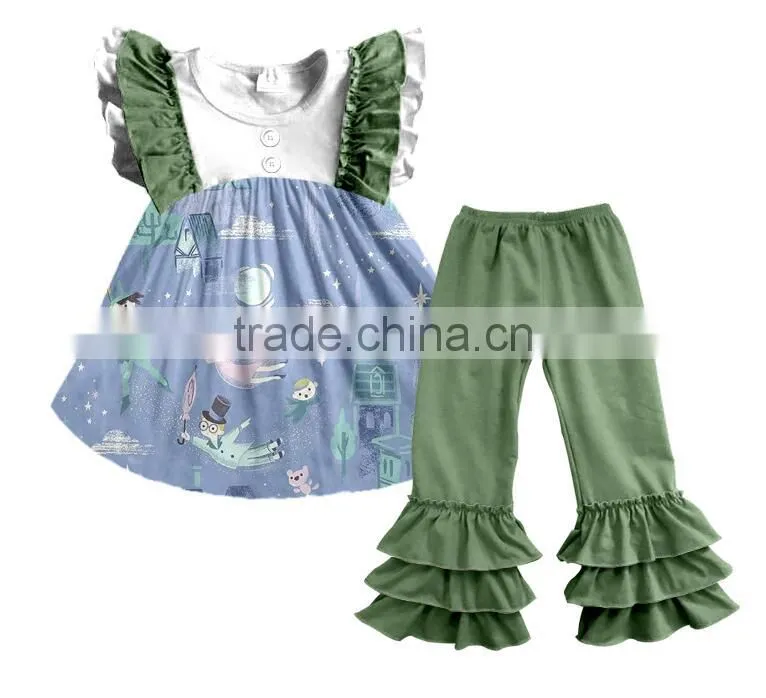 CH00313YIWU BOYA Cotton milk silk ruffle dress kids clothes flying kids prints wearing boutique dress