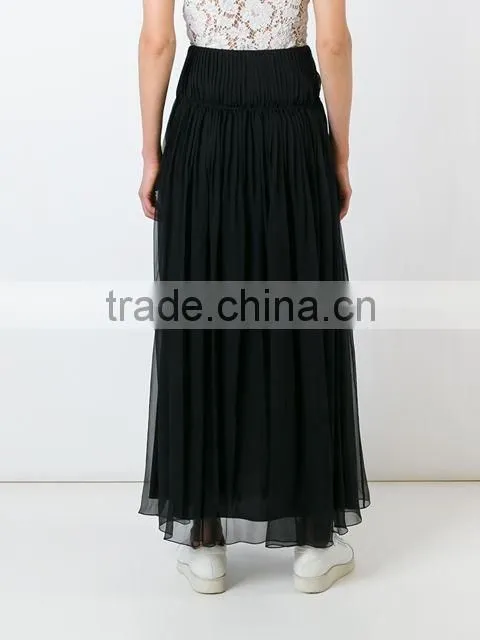 Custom Women 100% Silk Black Pleated Skirts,Fashion Summer Clothes Silk Pleated Skirts For Women