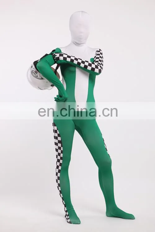 Green & White Racing Car Driver Full Body Spandex Cosplay Costume Zentai Suit