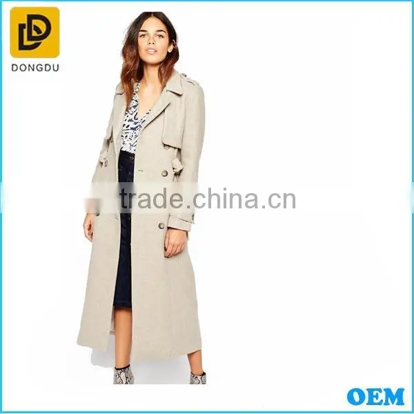 Military style long trench cashmerefitted coat for woman