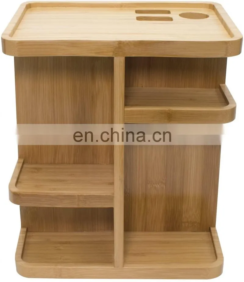 360 degree Bamboo Cosmetic Organizer Multifunction Storage Carousel for Makeup Toiletries and More Great for Vanity Desk