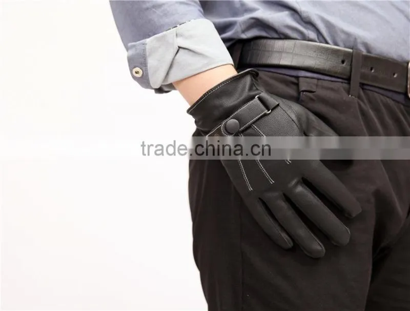 Three lines with velvet Men's leather gloves, fall and winter warm velvet fashion line cycling gloves, Cold Weather Gloves