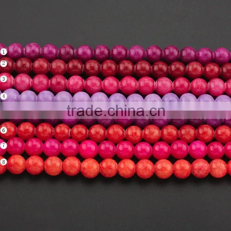 YJ1125-2 Wholesale Dark red Round Dyed Jade Stone Beads for jewelry making