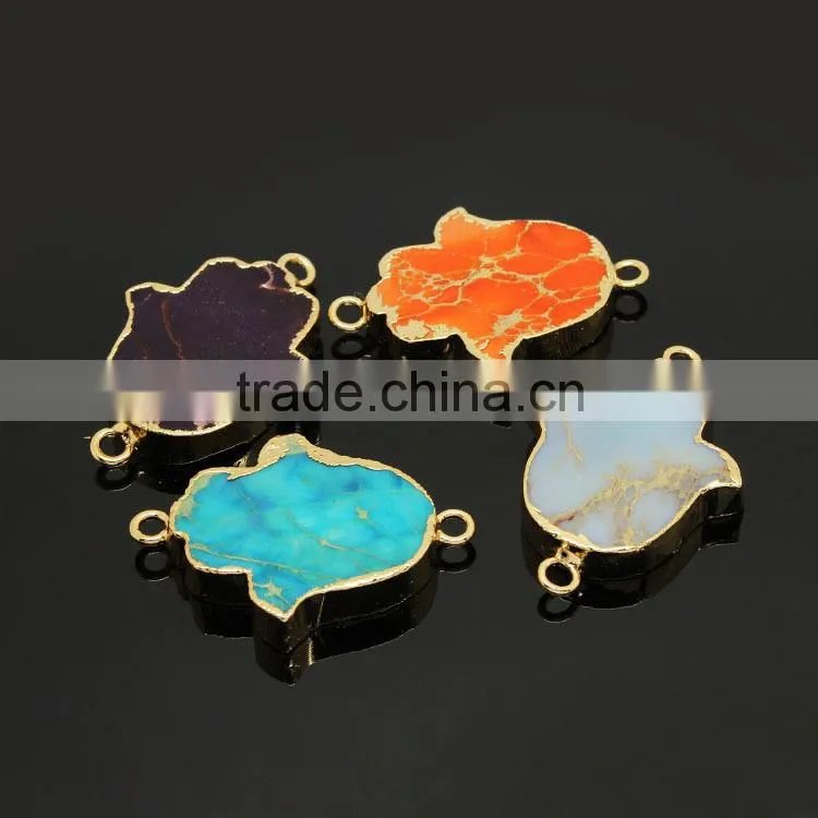 JF8556 New gold plated agate hamsa hand charm connectors